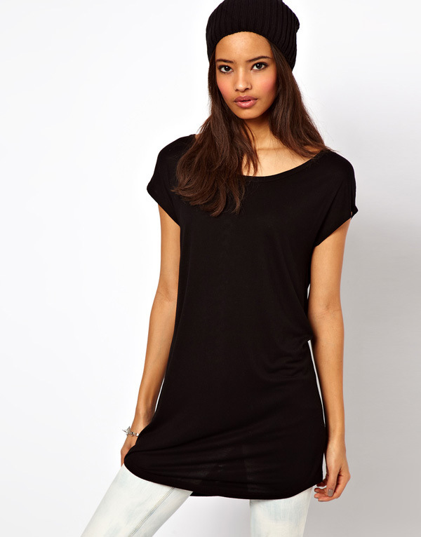 F2336-2 Back T Shape Hollow Out Short Sleeve Black T-shirt